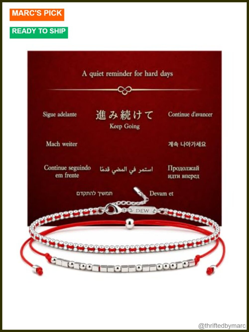 Morse Code Bracelet Set "Keep Going" Hidden Message Adjustable Layered Red Cord